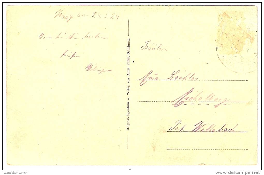 AK WALDENBURG Original-Eigentum U. Verlag Von Adolf Flohr, Oehringen 24.1.24 (Kartenschreibdatum) Briefmarke Entfernt - Schwaebisch Hall