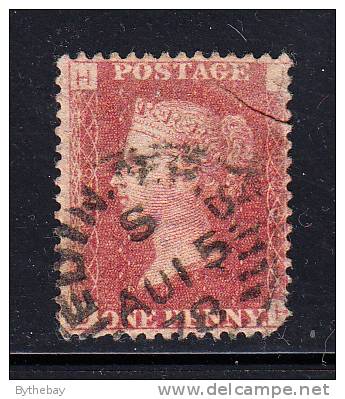 Great Britain Used Scott #33 1p Victoria, Red Plate #198 Position JH - Corner Faults, Crease - Usados