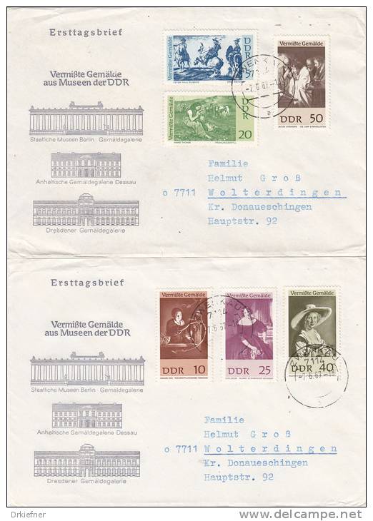 DDR 1286-1291 Auf 2 FDC, Echt Gelaufen Aus Zwenkau, 1967, Vermisste Gemälde - Sonstige & Ohne Zuordnung