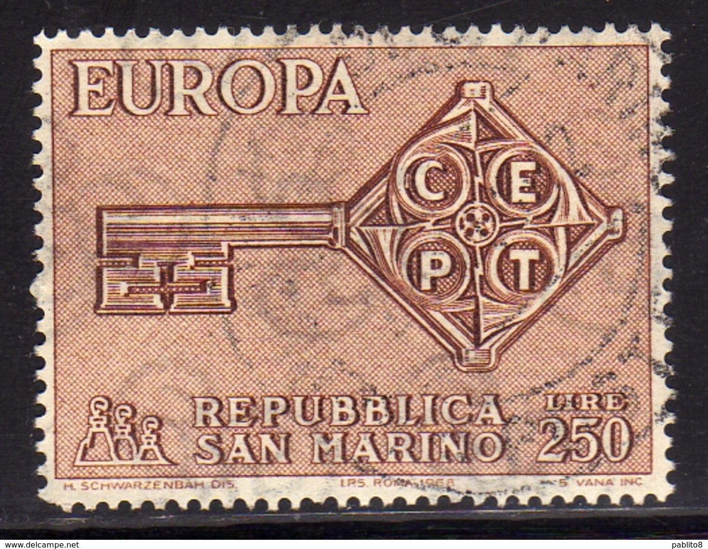 REPUBBLICA DI SAN MARINO 1968 EUROPA CEPT LIRE 250 USATO USED OBLITERE' - Gebruikt