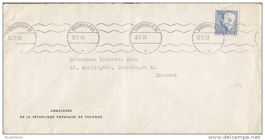 Sweden AMBASSADE De La République Populaire De POLOGNE, STOCKHOLM(26.) TMS 1969 Cover Brief To Denmark - Covers & Documents