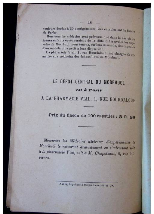 ANCIEN LIVRE MEDICAL 1892 MEDICAMENT Le MORRHUOL Foi De Morue Etude Clinique DOCTEUR - 1801-1900