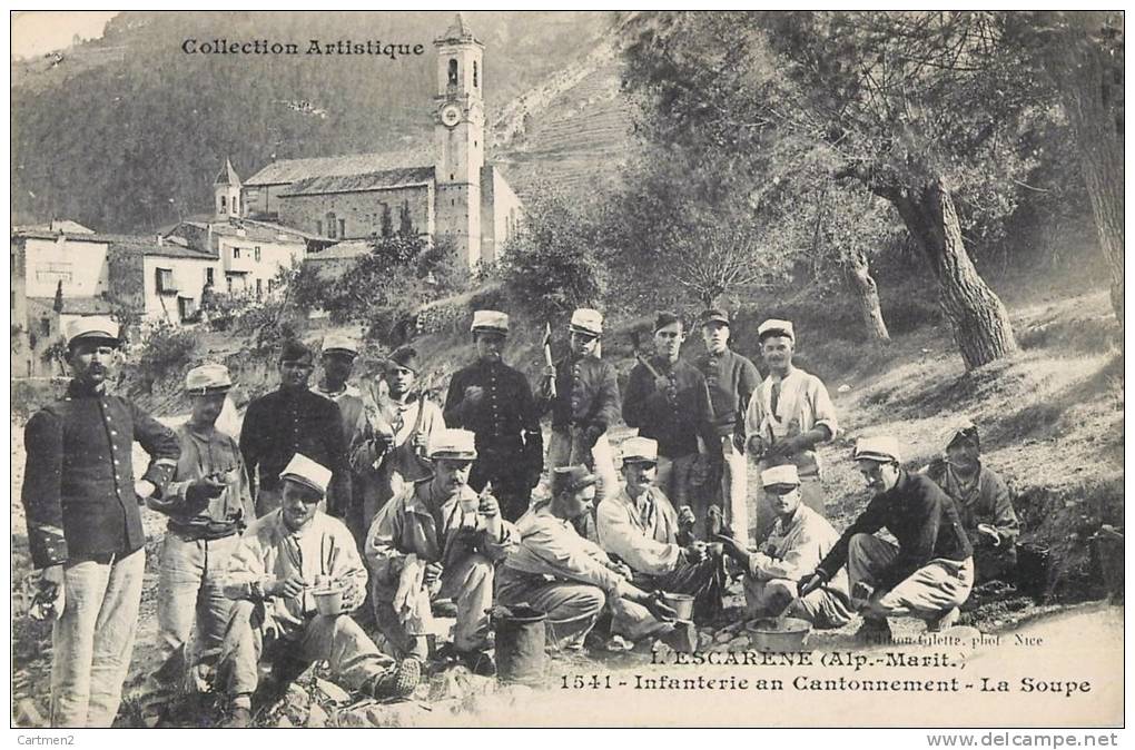 L'ESCARENE INFANTERIE EN CANTONNEMENT LA SOUPE SOLDAT MILITAIRE 06 - L'Escarène