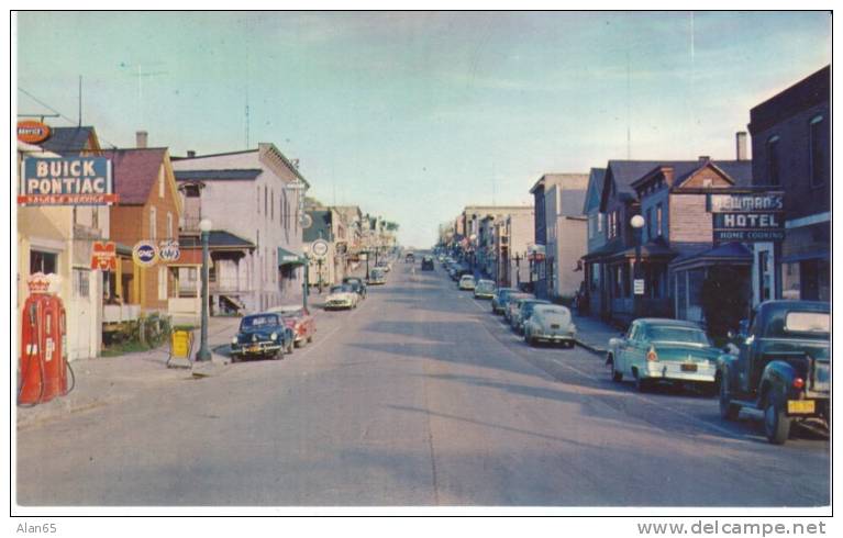 Ely MN Minnesota, Sheridan Avenue Street Scene, Gas Station Pumps, Pontiac Buick Sign, C1950s Vintage Postcard - Andere & Zonder Classificatie