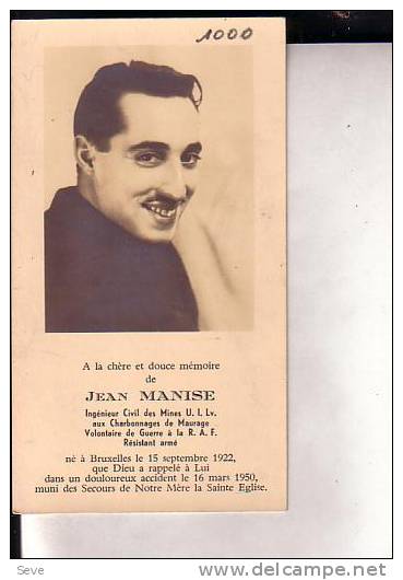 MAURAGE BRUXELLES Jean MANISE 1922-1950 Ancien De La RAF Souvenir Mortuaire - Devotion Images