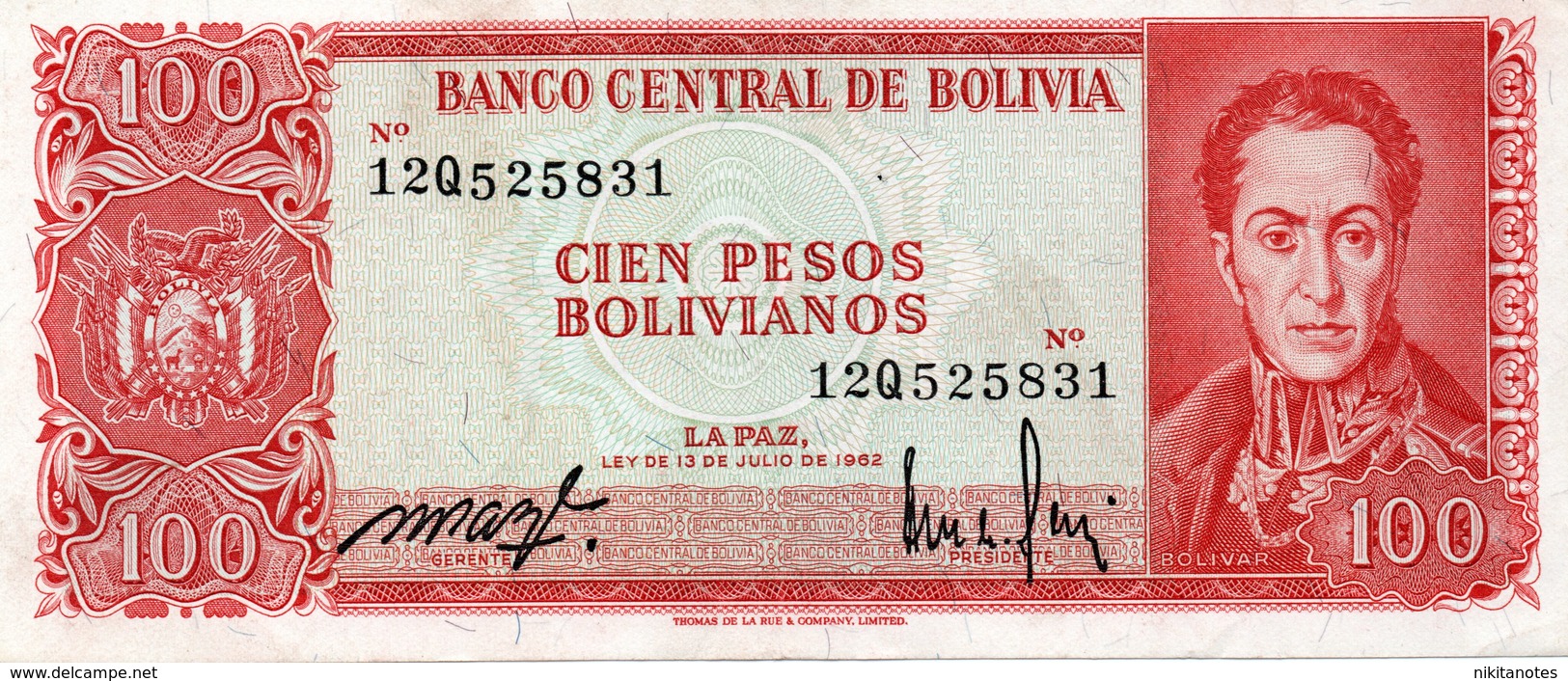 BOLIVIA 100 Pesos Bolivianos L.1962 UNC P 164 See Scan - Bolivië