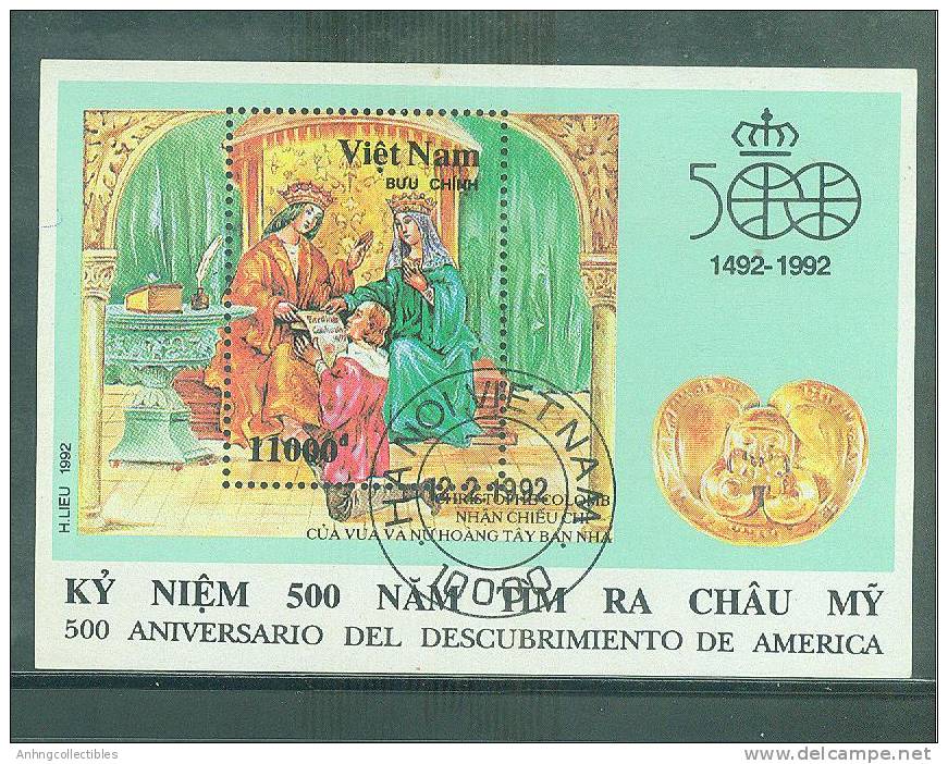 Vietnam: Royal Spain: 500 Year Of Columbus Founding The Ameria (1492-1992)  - S/S Sheet 1992 - Fine CTO - Christoffel Columbus