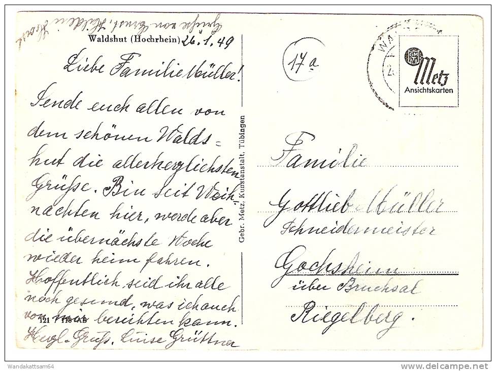 AK 121110 Waldshut (Hochrhein) Gelaufen Nach Gochsheim Am 26.1.49 (Kartenschreibdatum) Briefmarke Entfernt - Waldshut-Tiengen