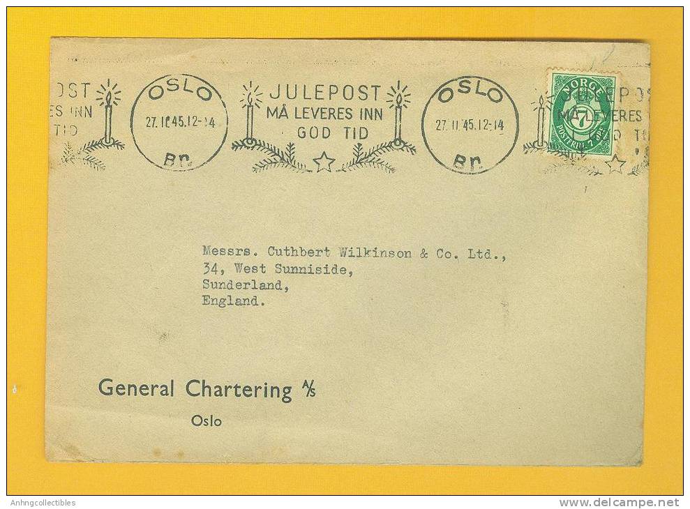 Norge: Old Cover With 4 Stamp Sent From Oslo To England 1945-  Fine - Covers & Documents