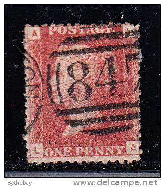 Great Britain Used Scott #33 1p Victoria, Red Plate #136 Position LA Cancel: '847' - Perf Faults - Oblitérés