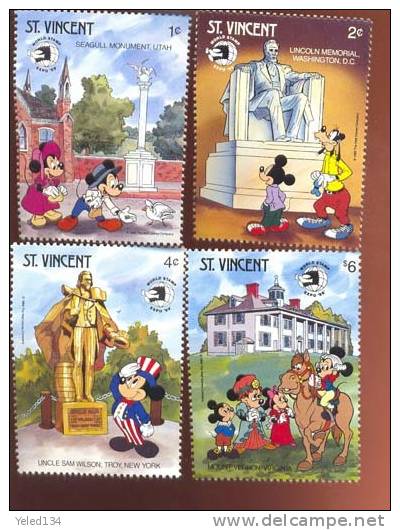 #  S-523  MINT NEVER HINGED SET OF STAMPS OF DISNEY ; WORLD STAMP EXPO 89 ;   ( ST.VINCENT   1256-63 - Disney