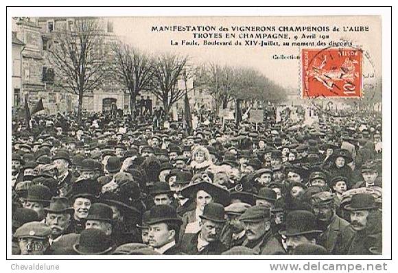 CPA  TROYES (AUBE)  MANIFESTATIONS DES VIGNERONS CHAMPENOIS DE L'AUBE TROYES EN CHAMPAGNE, 9 Avril 1911 - - Troyes