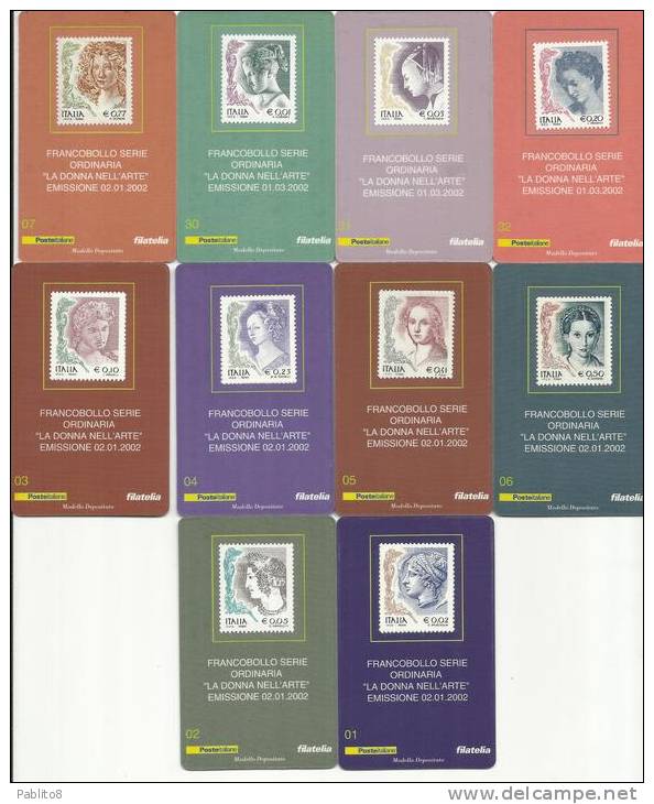 ITALIA REPUBBLICA ITALY REPUBLIC 2002 TESSERE FILATELICHE DONNA NELL´ARTE WOMAN SERIE COMPLETA PERFETTA CON CUSTODIA - Philatelic Cards