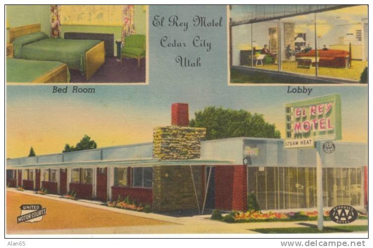 Cedar City UT Utah, El Rey Motel Lodging, Interior View, C1940s Vintage Linen Postcard - Altri & Non Classificati