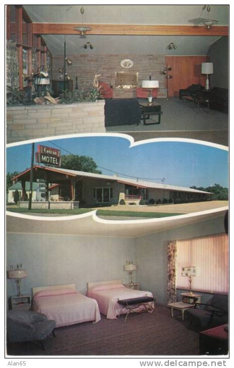 Wausau WI Wisconsin, Kenron Motel, Lodging, Auto, Great Decor Interior Views, C1950s Vintage Postcard - Other & Unclassified