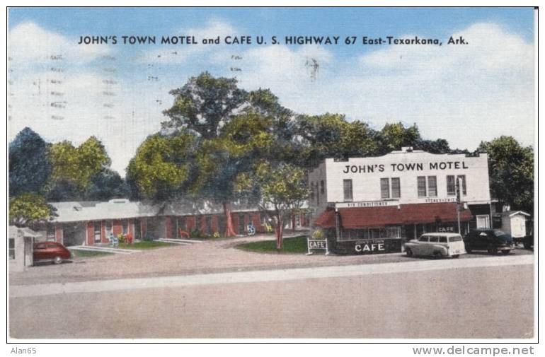 East Texarkana AR Arkansas, John's Town Motel &amp; Cafe, Lodging, C1950s Vintage Linen Postcard - Autres & Non Classés