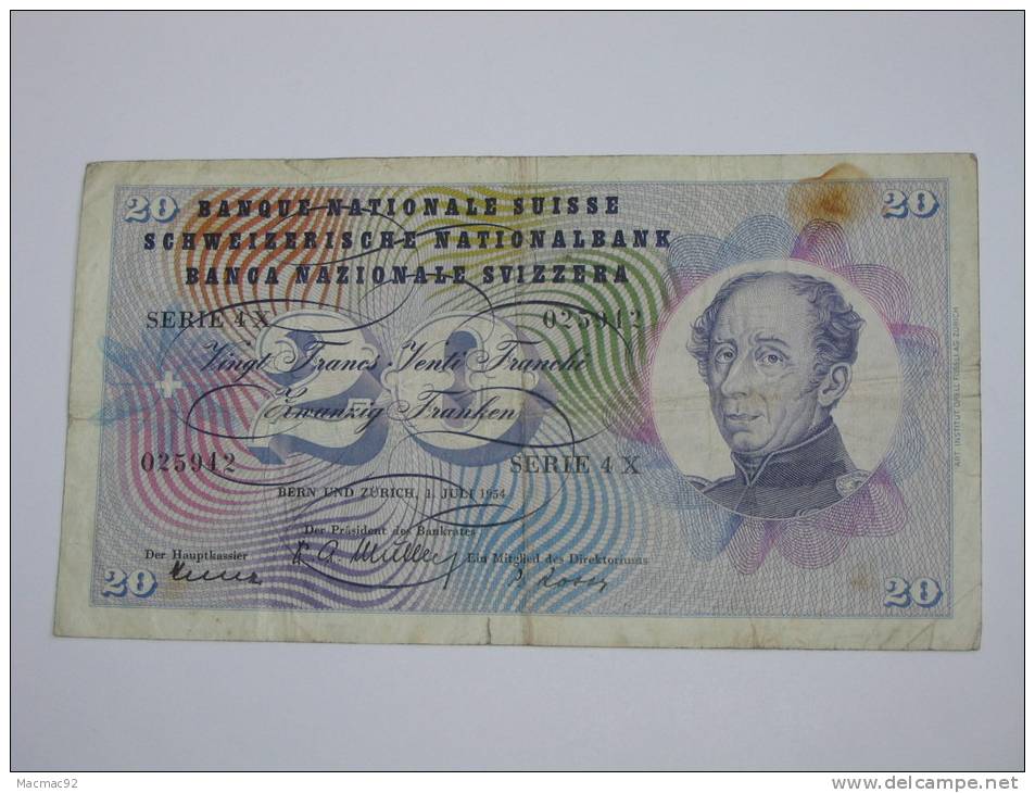 20 Francs SUISSE 1954 - Banque Nationale Suisse - Schweizerische Nationalbank - Switzerland