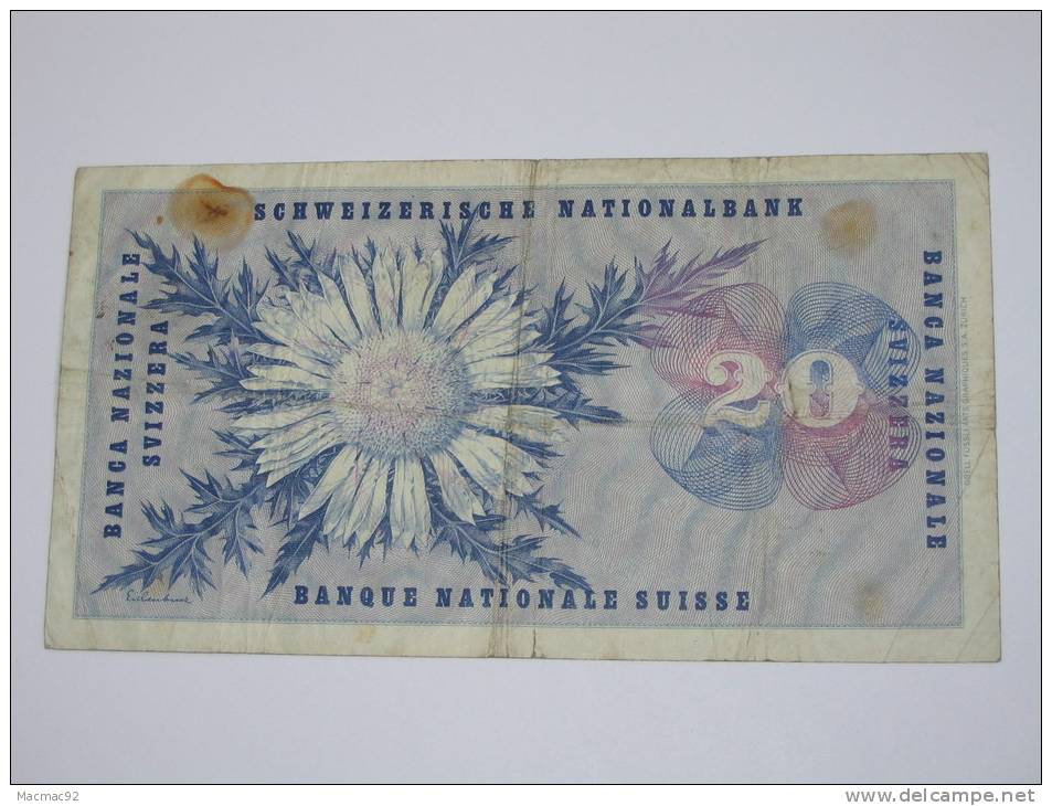 20 Francs SUISSE 1954 - Banque Nationale Suisse - Schweizerische Nationalbank - Zwitserland