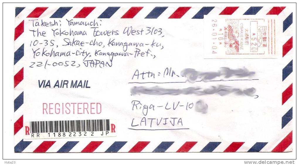 Recomended MAIL Letter Japan  To Latvia  Dated 2004 Y (lot - 516 ) - Covers & Documents