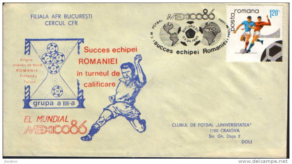 Romania-Envelope Occasionally 1985-El Mundial Mexico 86-Romanian Qualifier - 1986 – Messico