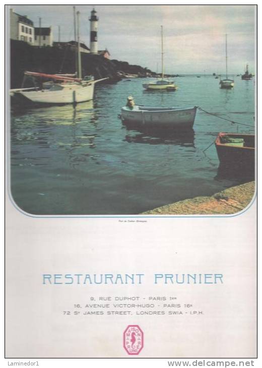 RARE, Menu Du Restaurant Prunier, Londres Et Paris, Avec Une Photo, Port De Doélan, Bretagne - Menükarten