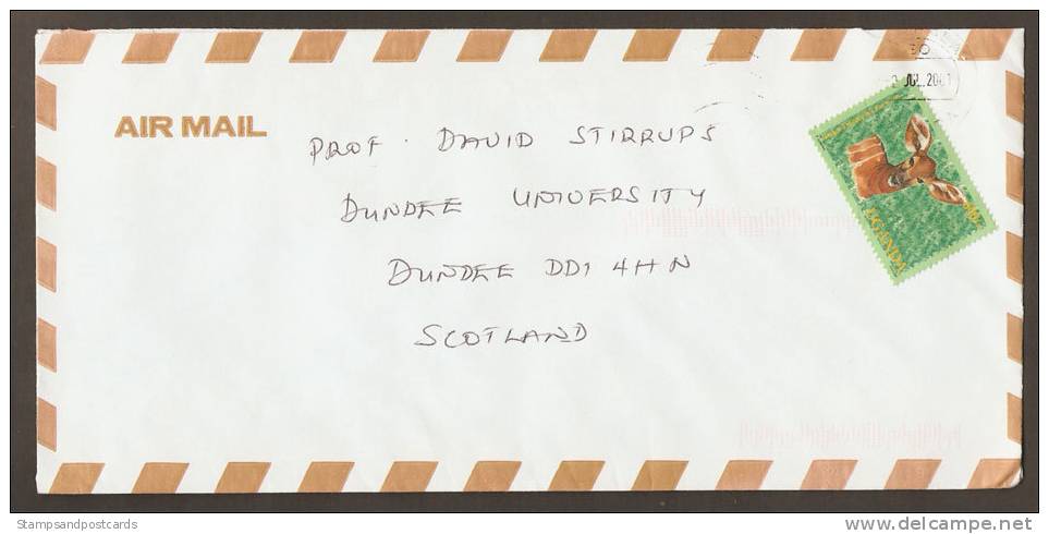 Ouganda Bongo Tragelaphus Eurycerus Lettre Voyagé 2001 Uganda Bongo Antelope 2001 Cover - Animalez De Caza