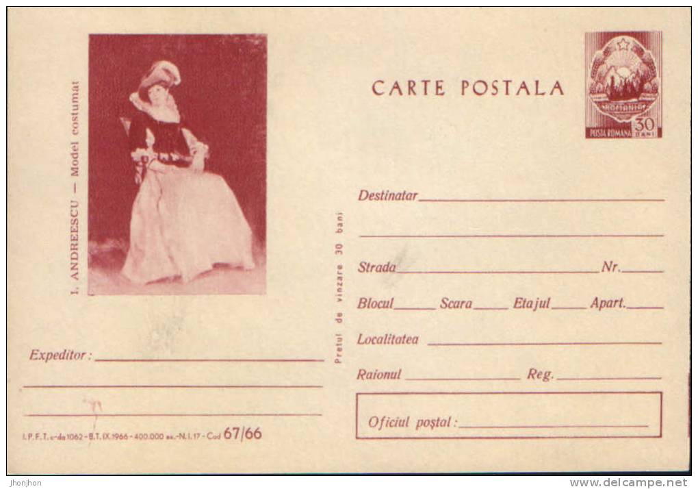 Romania-Postal Stationery Postcard 1966-Model Dressed,painting Of Ioan Andreescu-unused - Impresionismo