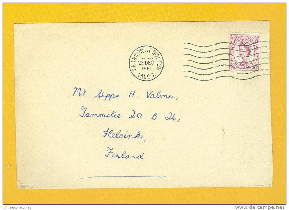 England: Old Cover Sent To Finland - 1961 Postmark - Lettres & Documents