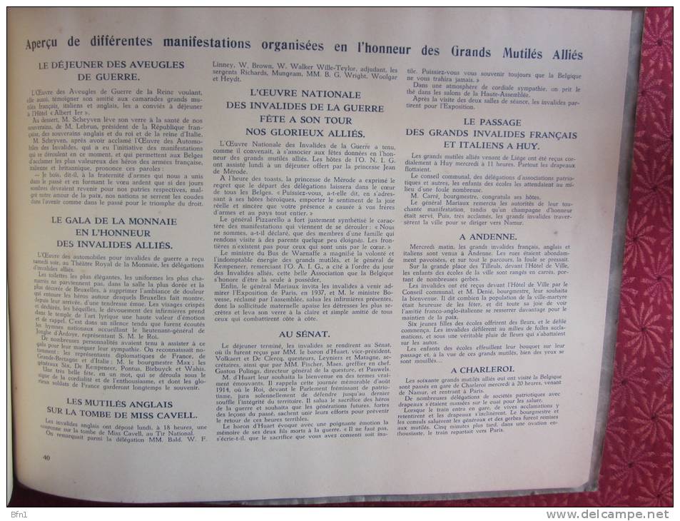 BELGIQUE - 1935- ASSOCIATION A.I.G. GRANDS MUTILES DE GUERRE ANGLAIS FRANCAIS ITALIENS 1935