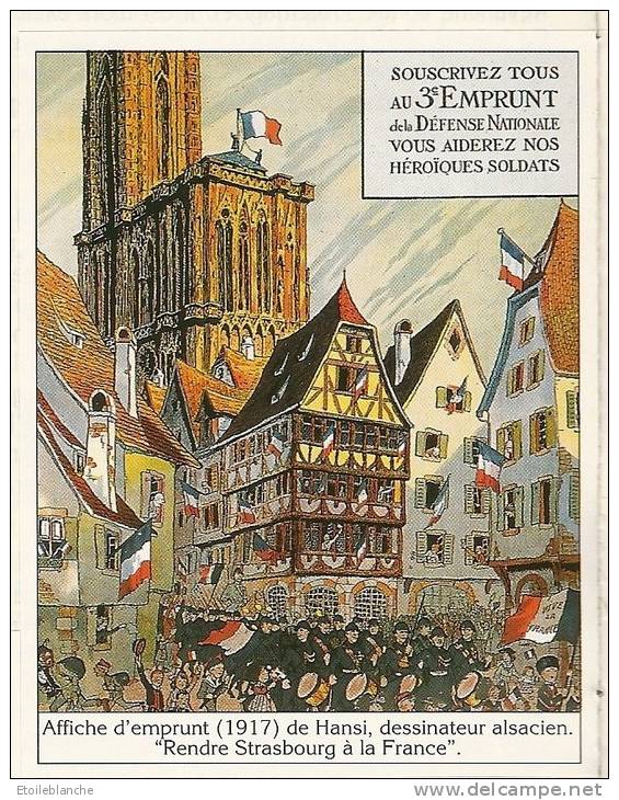 Dessin Hansi - Alsace Strasbourg - Affiche D'emprunt Défense Nationale (guerre 14-18) Panini Image Autocollante - Autres & Non Classés