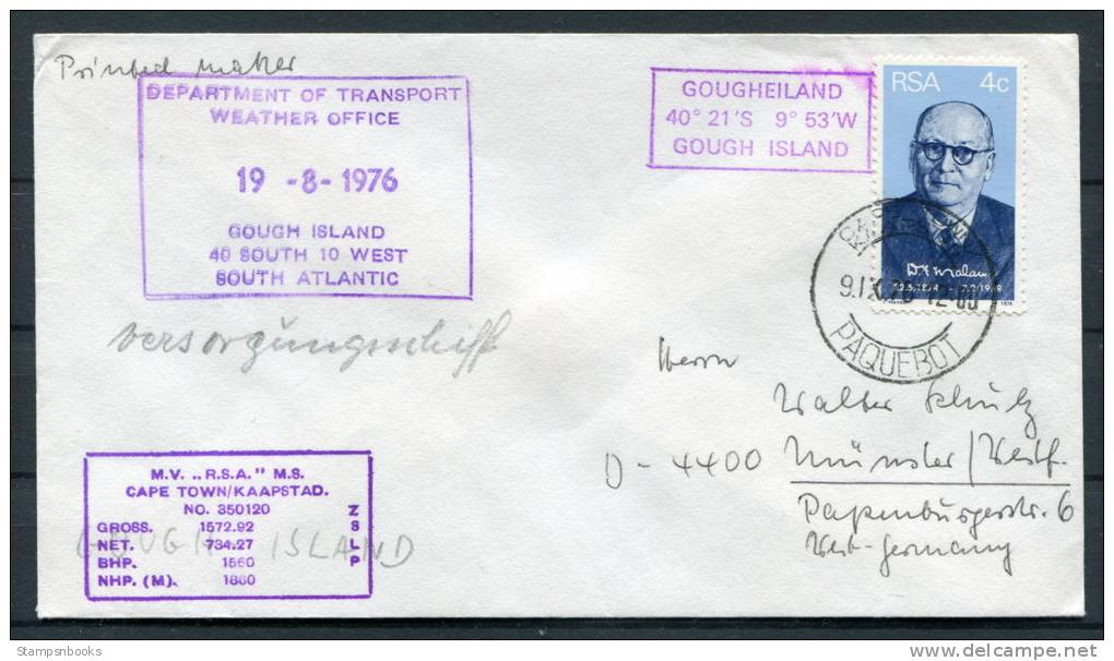 1976 South Africa Gough Island Paquebot Ship Cover - Covers & Documents
