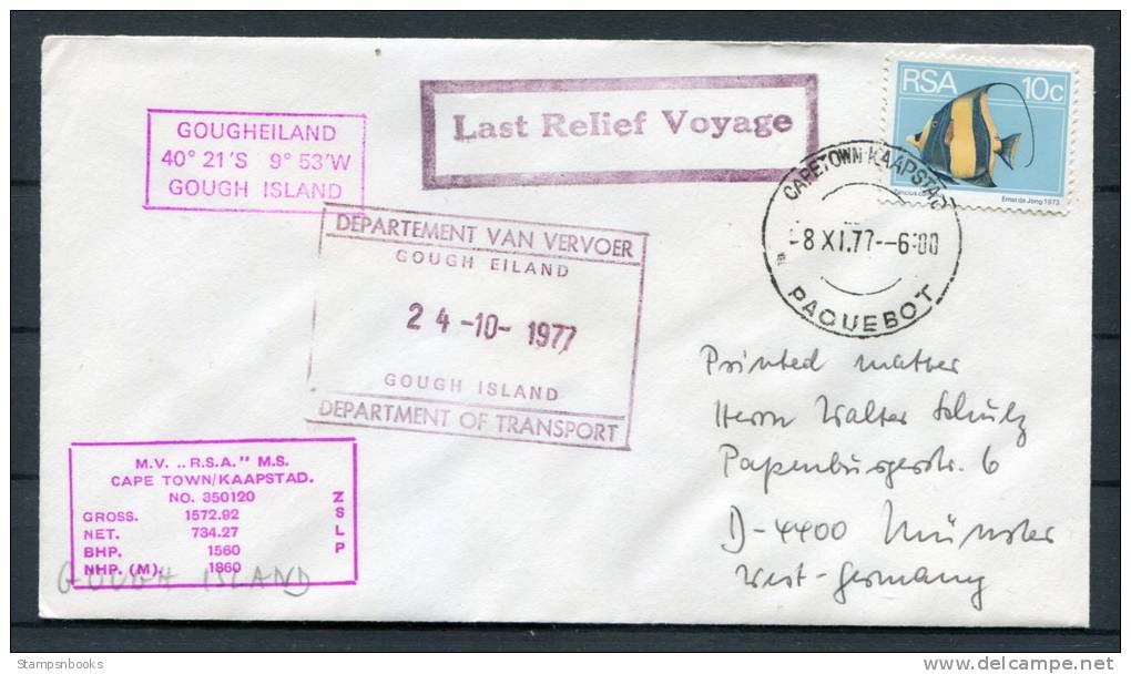 1977 South Africa Gough Island Paquebot Ship Cover - Last Relief Voyage - Covers & Documents