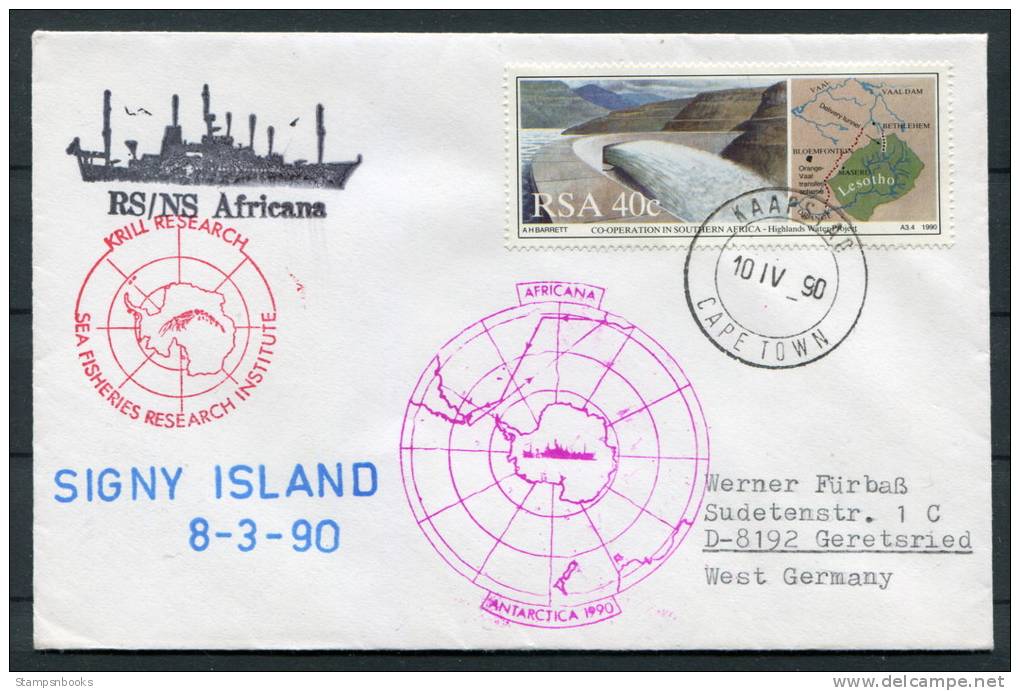 1990 South Africa Signy Island Antarctic Krill Research Ship Cover - Covers & Documents