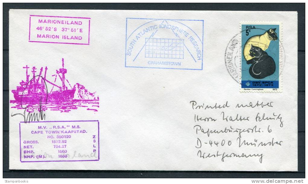 South Africa Marion Island South Atlantic Ionosphere Research Signed Ship Cover - Covers & Documents