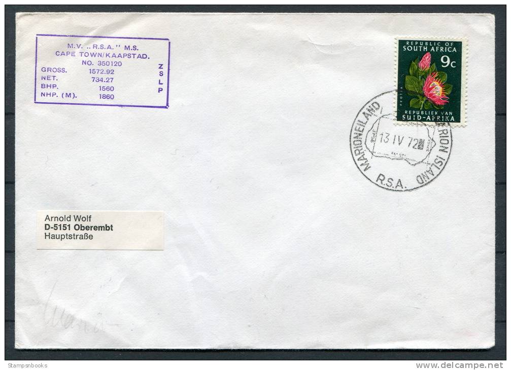 1972 South Africa Marion Island Ship Cover - Covers & Documents