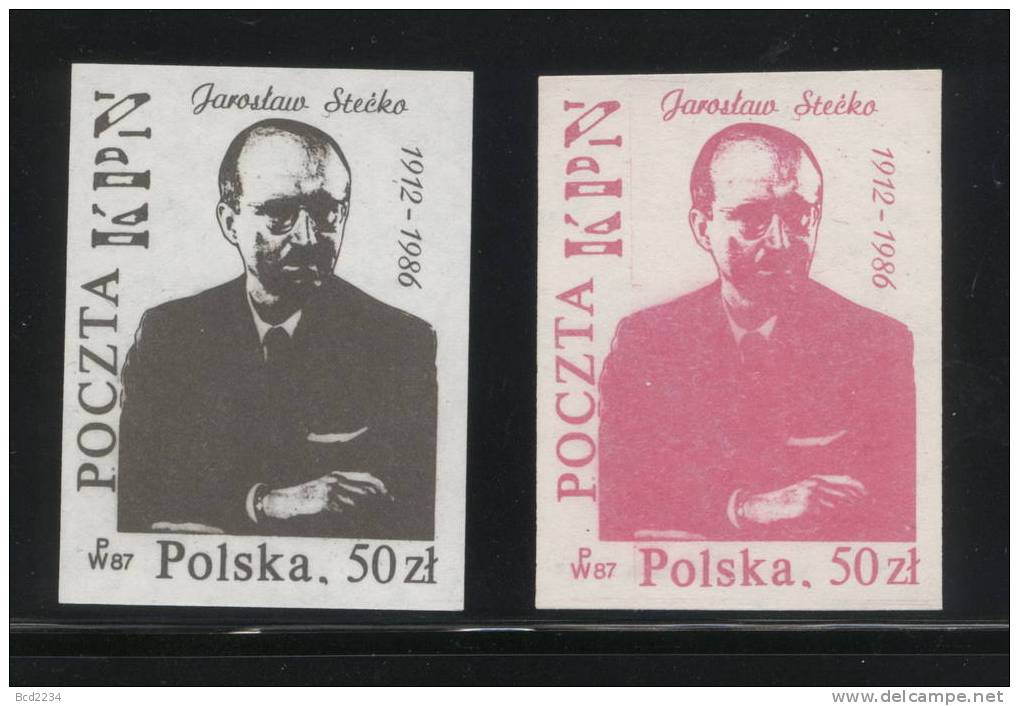 POLAND SOLIDARNOSC SOLIDARITY KPN 1987 JAROSLAW STECKO SET OF 2 (SOLID 0546/0029) - Etichette Di Fantasia