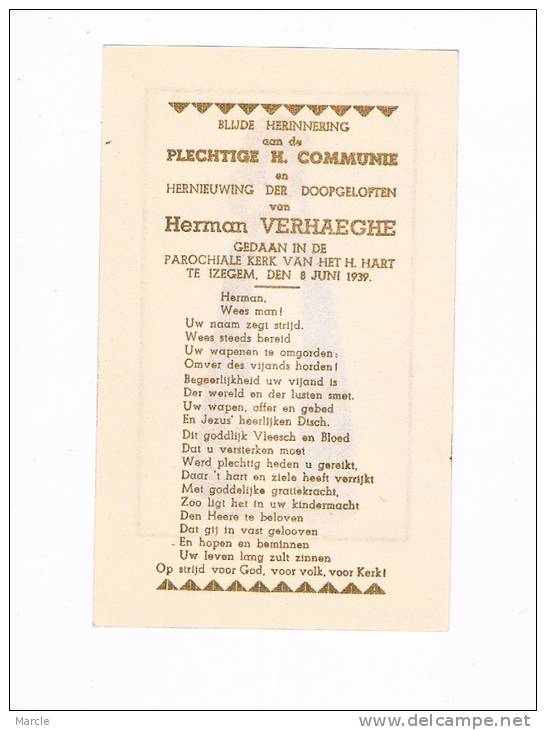 Plechtige H. Communie Herman VERHAEGHE 1939 Izegem - Comunioni