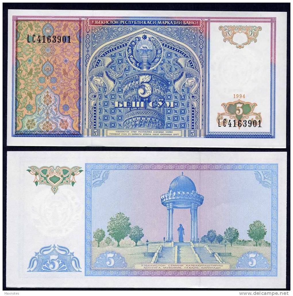 UZBEKISTAN : Banconota 5 Sum - 1994 - P75  - FDS - Uzbekistan