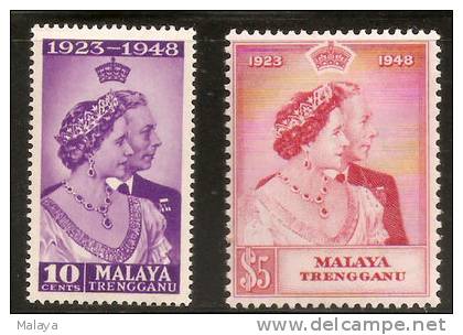 Malaya Malaysia 1948 Set Silver Wedding Trengganu Very Lightly Mounted Mint - Malasia (1964-...)