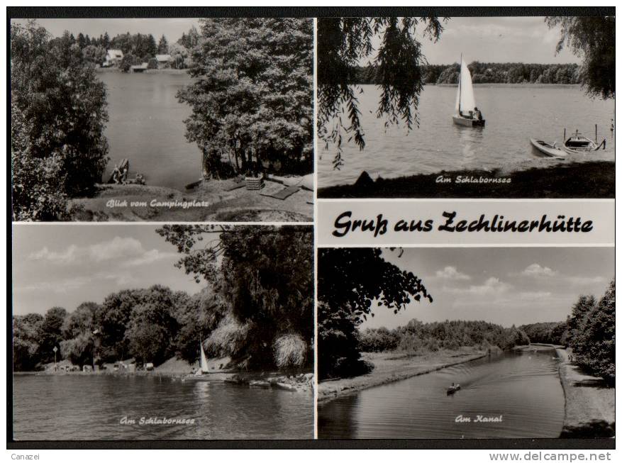 AK Zechlinerhütte/Kr. Neuruppin, Campingplatz, Kanal, Schlabornsee, Ung, 1975 - Neuruppin