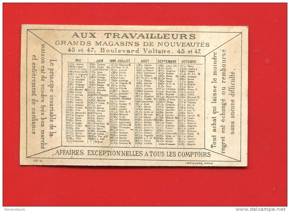 PARIS VOLTAIRE CHROMO CALENDRIER DORE LAAS 1886 GULLIVER GEANT - Kleinformat : ...-1900
