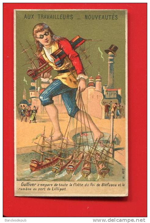 PARIS VOLTAIRE CHROMO CALENDRIER DORE LAAS 1886 GULLIVER GEANT BATEAU VOILE - Kleinformat : ...-1900