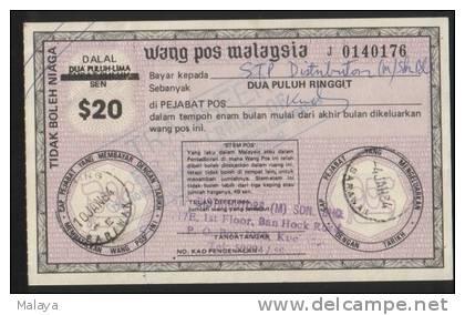 MALAYSIA 1984 POSTAL ORDER $20 USED AND PAID IN SARAWAK - Malaysia