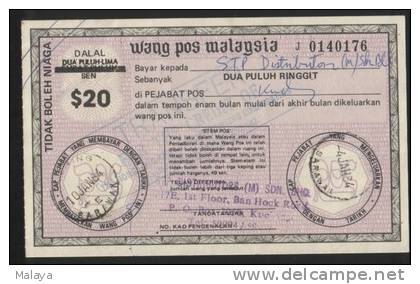 MALAYSIA 1984 POSTAL ORDER $20 USED AND PAID IN SARAWAK - Malaysie