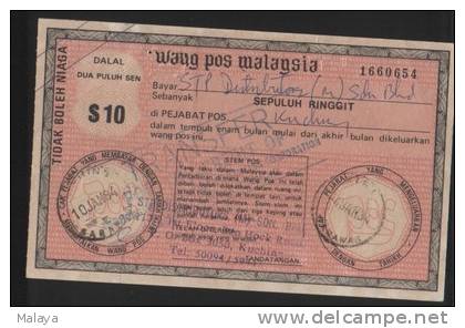 MALAYSIA 1984 POSTAL ORDER $10 USED AND PAID IN SARAWAK - Malaysia