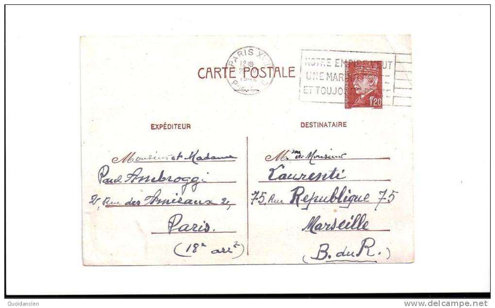 CPA -  PARIS  28/06/1942  - AMBROGGI Pour  LAURENTI à  MARSEILLE  -  Notre Empire Veut Une Marine Forte ( Cahet ) - Lettres & Documents