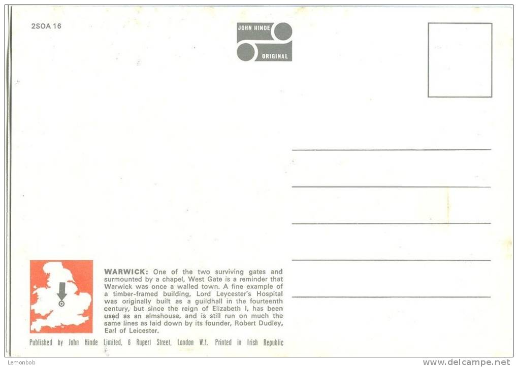 UK, West Gate And Lord Leycester's Hospital, Warwick, 1960s Unused Postcard [12135] - Warwick