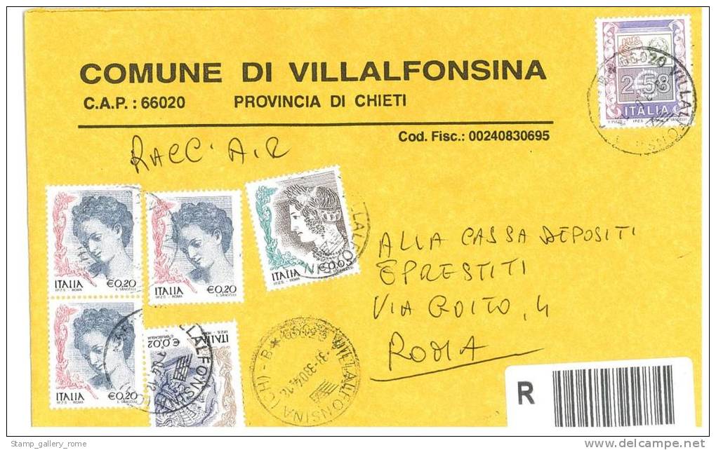 VILLALFONSINA  66020  PROV. CHIETI  -  ANNO 2004  -  R   - STORIA POSTALE DEI COMUNI D´ITALIA - POSTAL HISTORY - Macchine Per Obliterare (EMA)