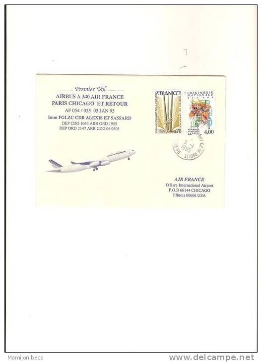 A340 1° Vol ParisChicago En 340, 05/01/1995 - Premiers Vols