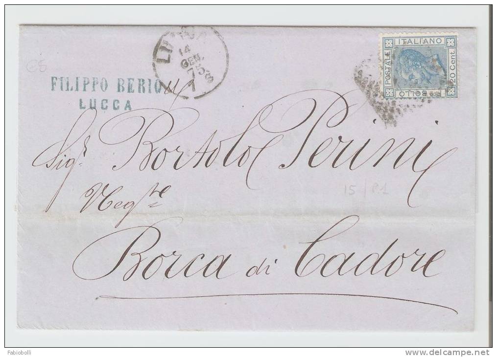 Lettera  Lucca - Borca Di Cadore 1875   Annullo Numerale A Punti N.  15 - Storia Postale